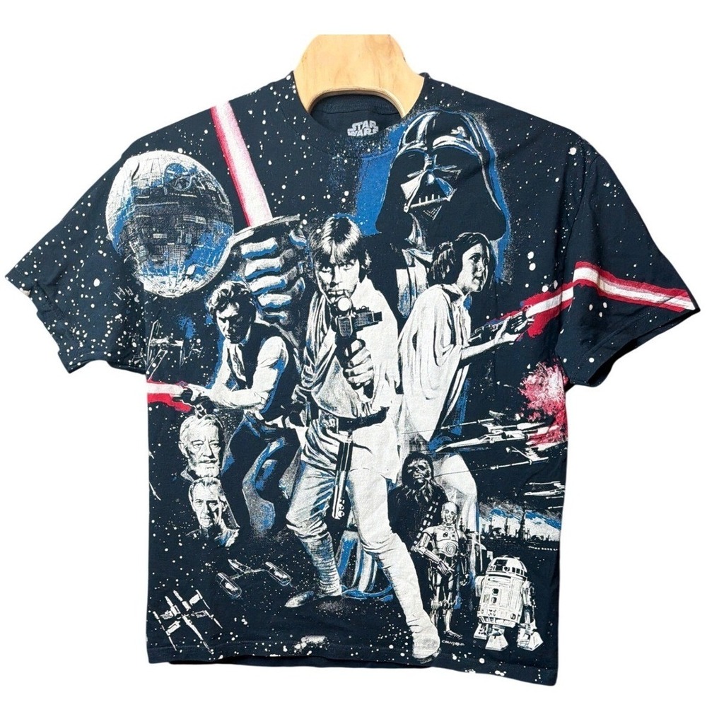Star Wars T-Shirt Mens 2XL Graphic All Over Print Black Mad Engine Movie Tee